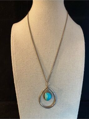 Vintage Sterling Silver Turquoise Pendant Necklace RJL Chain 18”